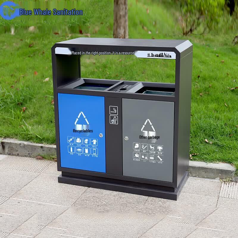 Blue Whale Outdoor Galvanized Dual-Compartment Waste Bin