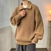 Japanese Lazy Style Polo Neck Sweater Men's American Retro Coffee Color Advanced Sense Oversize Knitted Sweater