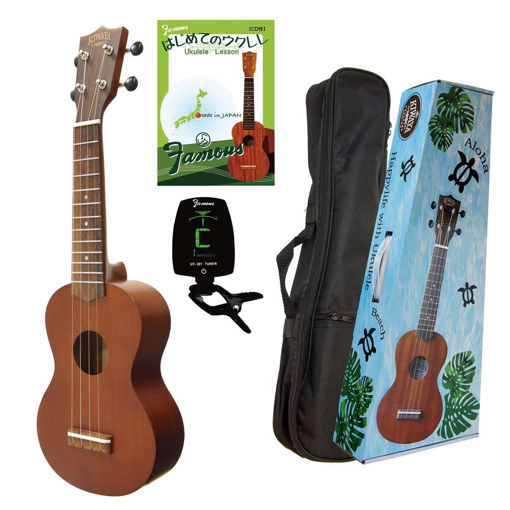 Soprano Ukulele Beginner Set instruction KIWAYA KSU-1 (Mahogany plywood, case, tuner, book).