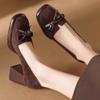 2024 Women Spring Pumps Chunky High Heels Shoes for Ladies New Bows Suede Fashion Heels Women Brown Platform Square Toe Zapatos