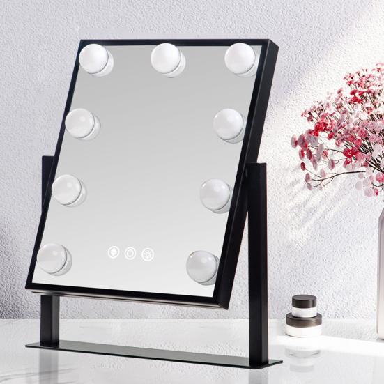 LED Lighted Makeup Mirror 3 Colors Lighting Touch Control Adjustable Stepless Dimming Cosmetic Mirror Portable Travel Vanity Mirror with Lamp