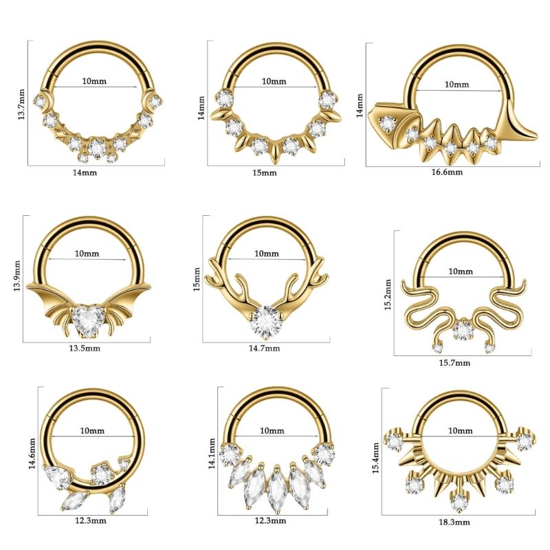 Pack of 2 Unique Geometric Shape Nose Rings Body Piercing Jewelry Seamless Design Metal Texture Polished Finish