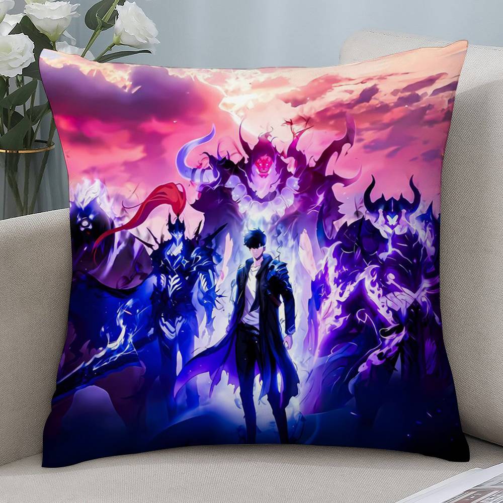 Hot Anime S-Solo Leveling Pillow Case Short plush Double-sided Print Square Throw Pillow Covers Sofa Home Cushion Decor