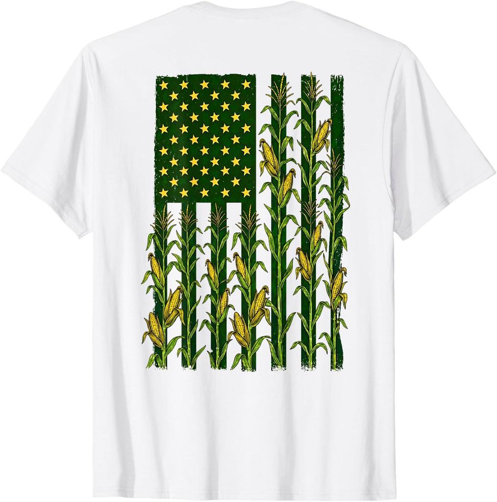 (Back) Vintage Corn American Flag Patriotic Farmer Farm Flag T-Shirt