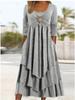 In Stock: 2026 Spring/Autumn European-American Waist-Cinching Casual Dress with Heart Detail and Tiered Hem