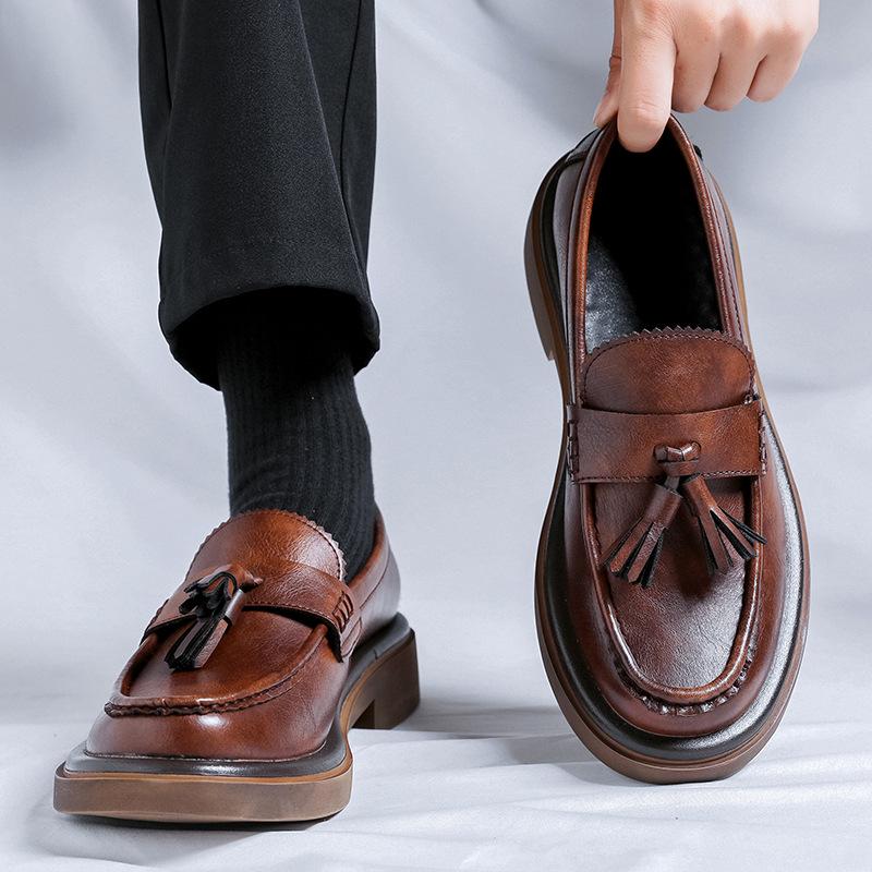 2024 Summer Men's Trendy British Style Casual Low-Top Thick-Soled Leather Shoes 43188-R