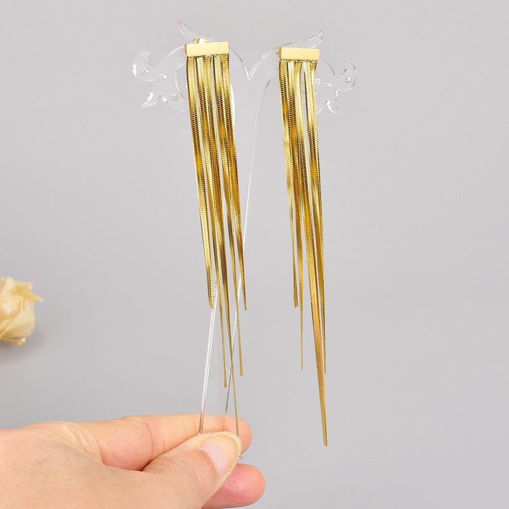 Wholesale New 18K Gold Plated Stainless Steel Trendy Jewelry Statement Long Drop Snake Chain Dangle Tassel Earrings for Woman fashion золотой