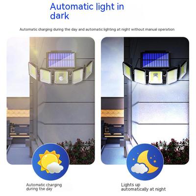 Lâmpada de Parede Solar de 5 Cabeças à Prova d'Água para Exterior com Sensor de Movimento Corporal Humano Iluminação de Rua Lâmpada Rotativa para Iluminação de Jardim