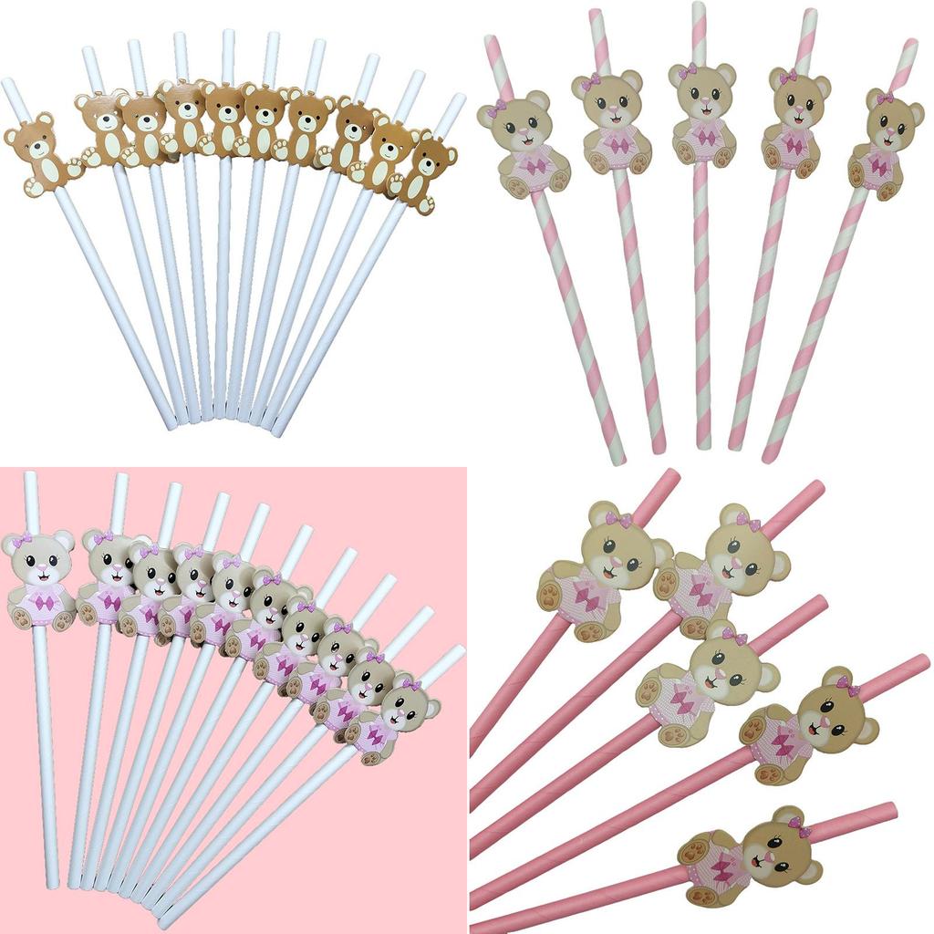 Teddy Bear Party Paper Straws For Cake Decor And Drink Presentation