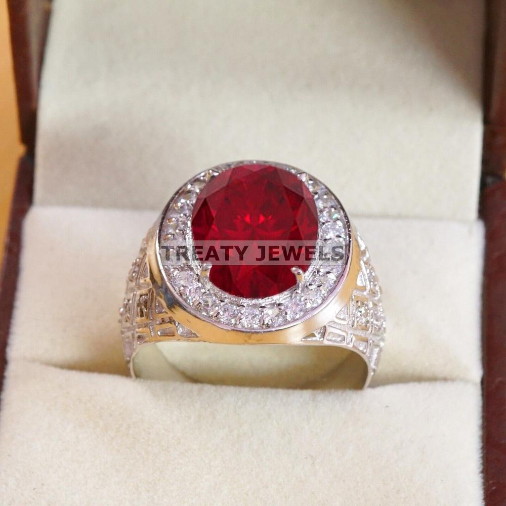 Ruby Oval Cut Gemstone With 925 Sterling Silver Ring For Men's #B510 JL375684070891