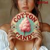 Vintage Round Aluminum Tin Art Sign 7.8 Inch Pink Fluffy Cafe Decor Gift
