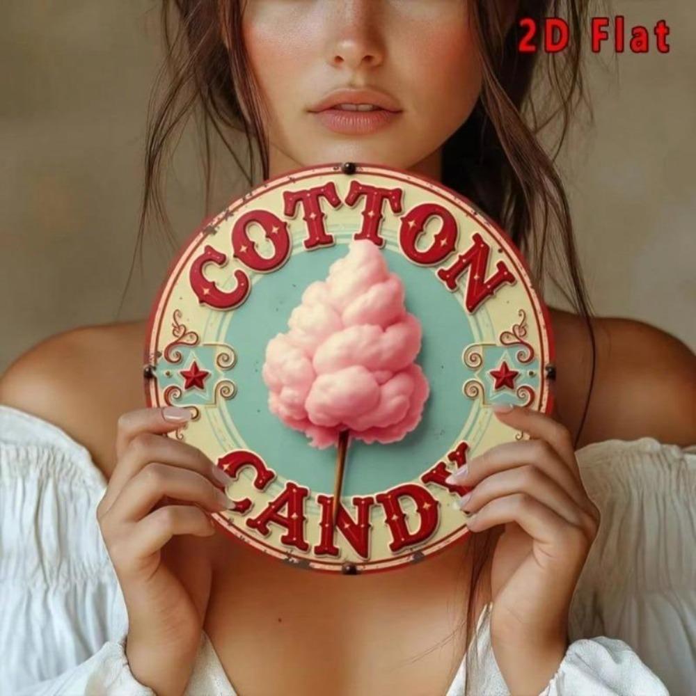 Vintage Round Aluminum Tin Art Sign 7.8 Inch Pink Fluffy Cafe Decor Gift