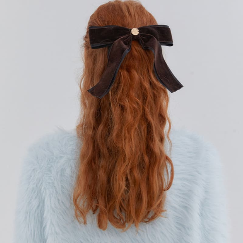 ANOETIC VELVET CLASSIC RIBBON HAIRPIN_BROWN