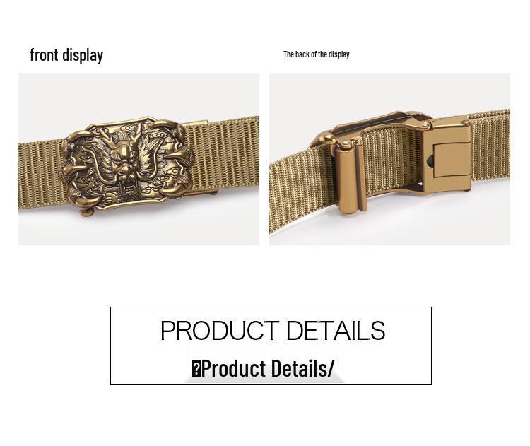 Men's Nylon Outdoor Sports Belt with Bronze and Automatic Alloy Buckles