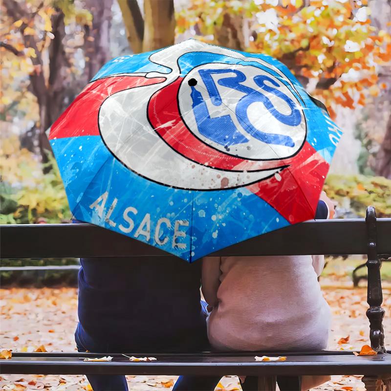 RC Strasbourg Alsace pattern, automatic folding umbrella, portable and foldable design, 8 ribs, a Christmas or birthday gift.