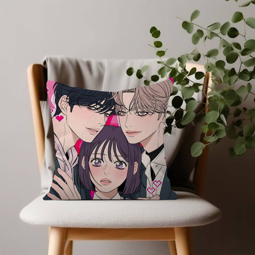 Ovely Korean Manhwa Operation True Love Cushion Cover Soft Pillow Case for Sofa Living Room Home Office Decor Protective Covers