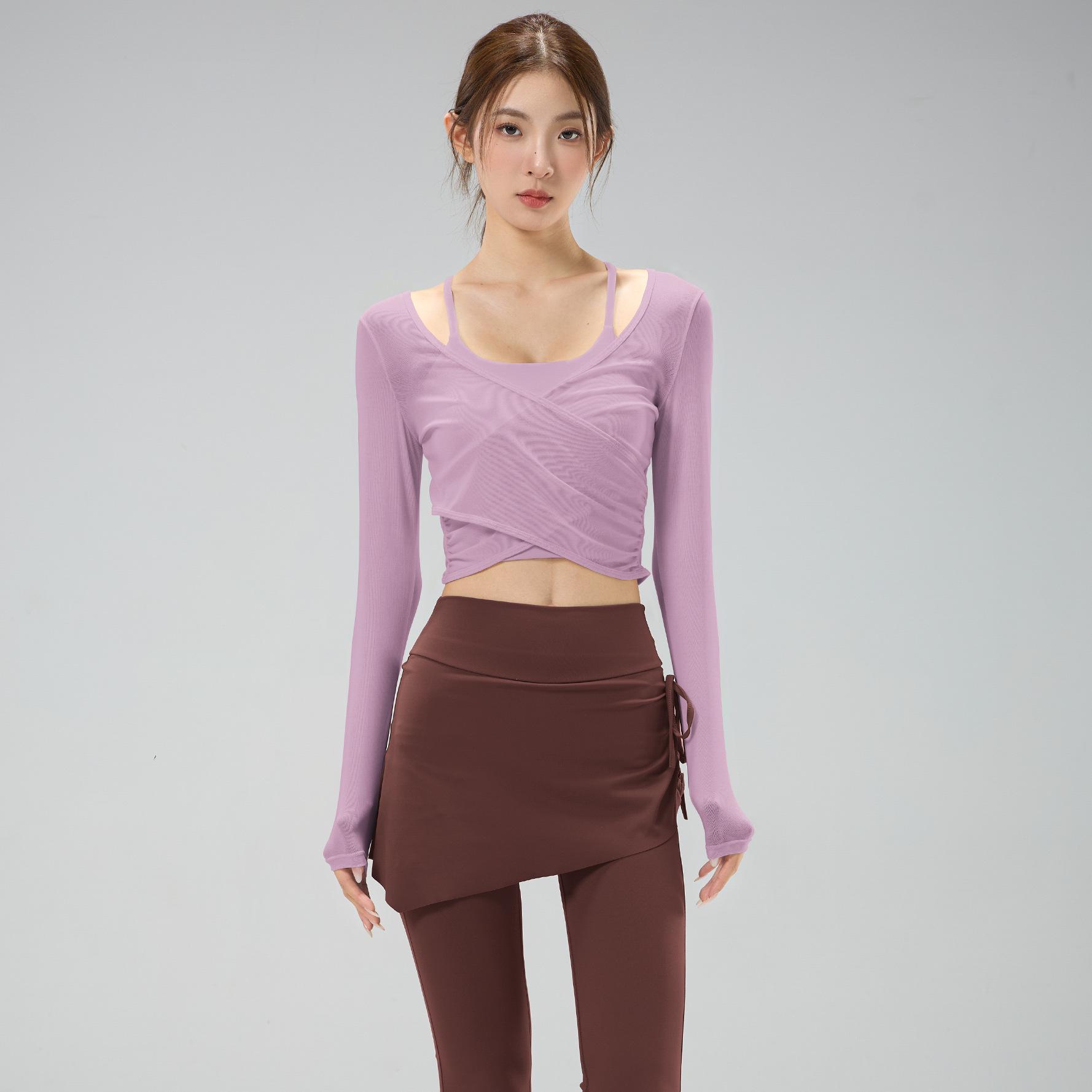 

Women s Mesh Long Sleeve Yoga & Pilates Two-Piece Fashion Set: Slimming, High-End Style Cover-up Large фіолетовий/кавовий
