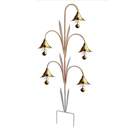 Metal Hanging Decor for Patio Bluebell Flower Wind Chime Stake, Iron Garden with Ground Durable Rustic Bell, Outdoor Yard Lawn Art Home