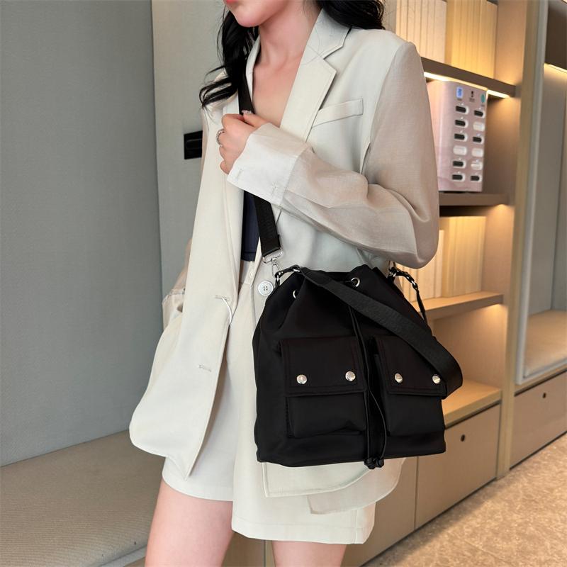Large Capacity Drawstring Bucket Bag, Multi-pocket Shoulder Bag, Casual Handbag