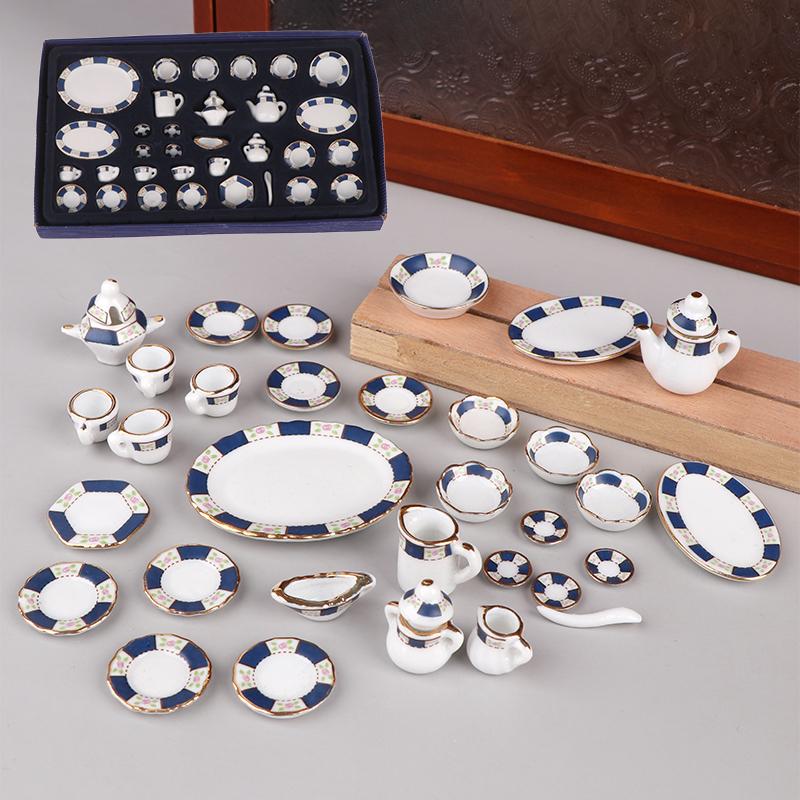 1set 1/12 Dollhouse Mini Ceramics Coffee Tea Set Tableware Kit Dolls House Kitchen Decoration Toy Pretend Play Toys