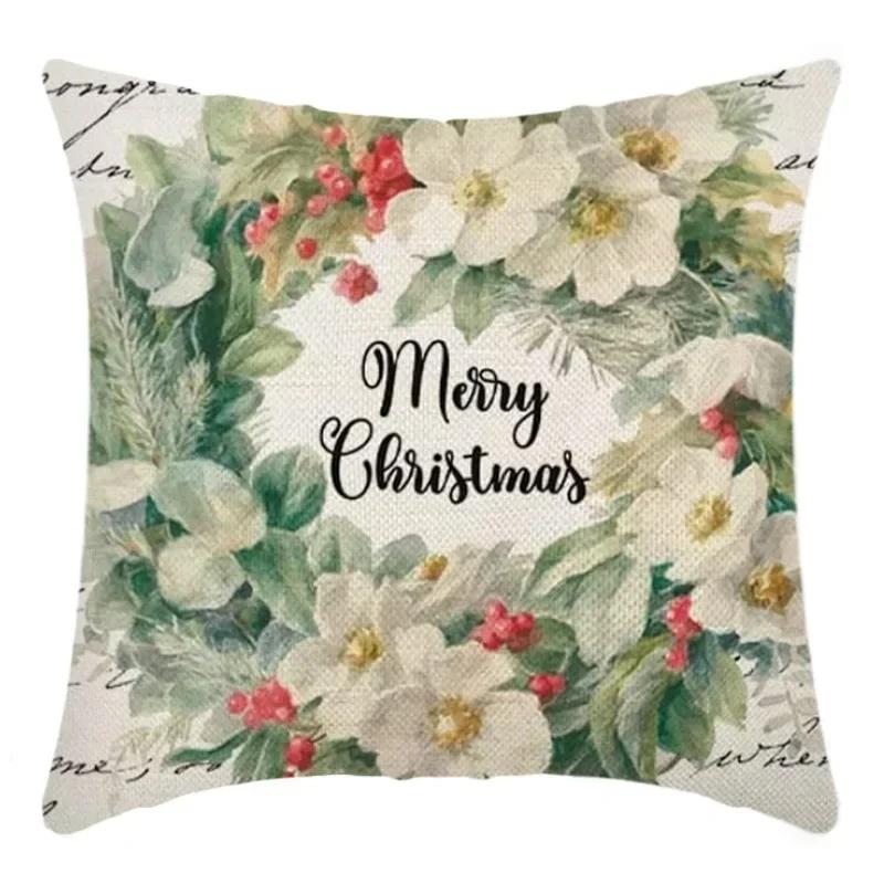 40/45cm Christmas  Cotton Linen Decorative Navidad Elk Snowman Santa Tree Cushion Cover Sofa Pillow Case