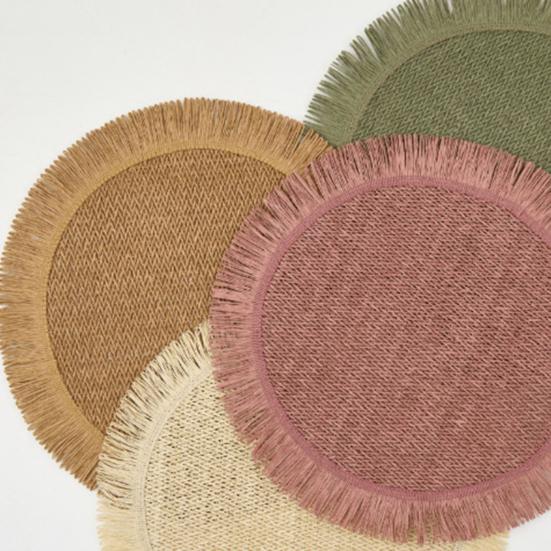 Jogo Americano Redondo de Papel Tecido à Mão Resistente ao Calor com Borda de Franja Absorvente Elegante Decoração de Jantar para Casa e Restaurante