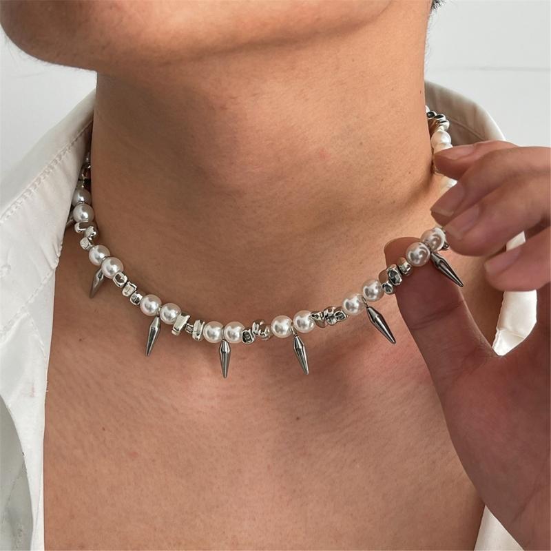Collana con Pendente di Perle Catena in Acciaio Inossidabile Abbigliamento Casual per Avventure Diurne Celebrazioni Serale