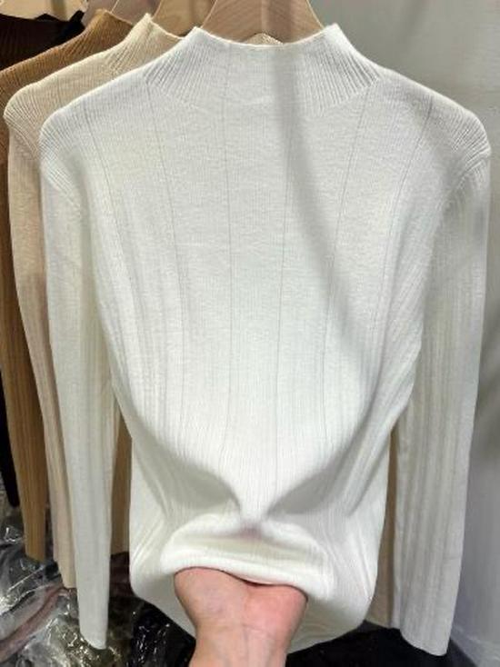 Women's Slim Fit Knit Long Sleeve Sweater Top with Half High Neck - 2023 Autumn/Winter Collection