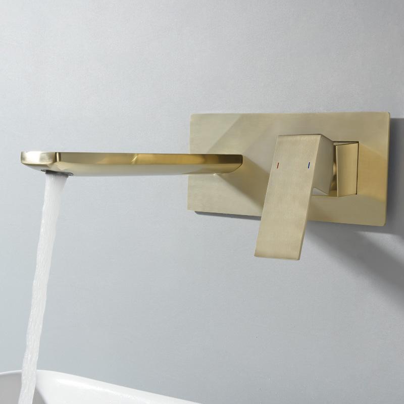 Brushed Gold Basin Faucet Concealed Bathroom Sink Faucet In-Wall Basin Spout Mixer Tap Set Combination Blanoir Solid Brass Tap