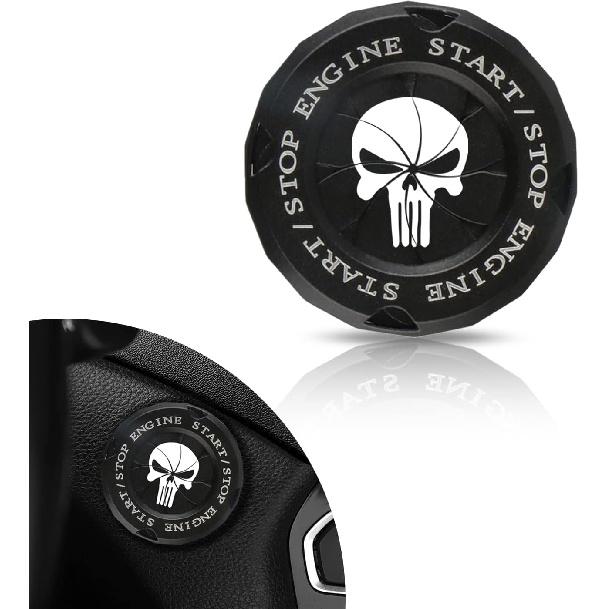 Car Push Start Button Cover - Spin Ignition Protective Metal Cover, Universal Engine Push to Start DIY Decoration (Skull Black)