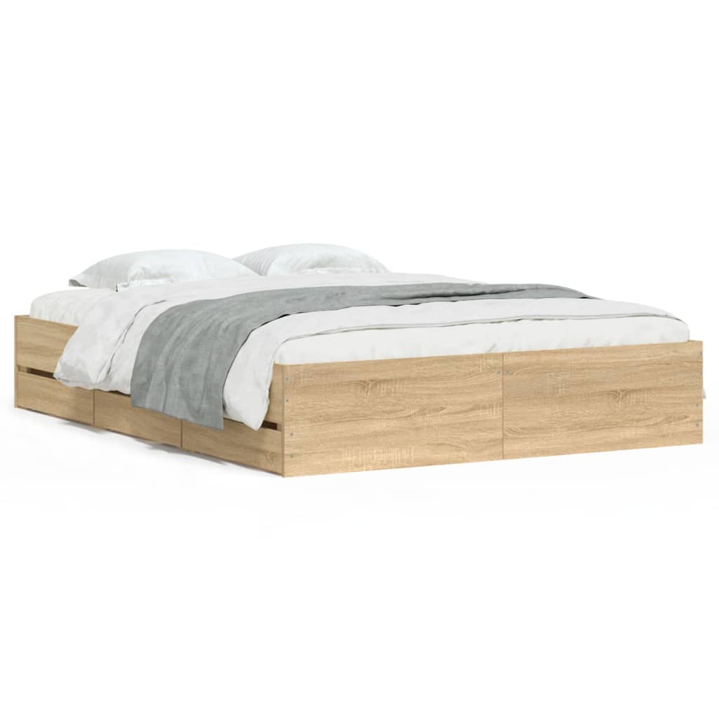 Bed Frame with Drawers Sonoma Oak 150 x 200 cm Particleboard