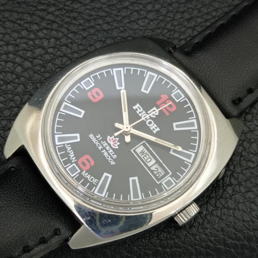 RICOH R31 AUTOMATIC VINTAGE JAPAN MENS BLACK COLOR DIAL WATCH a707659-1