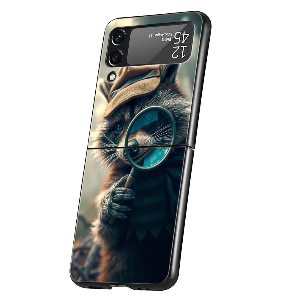 Hard PC Phone Case For Samsung Galaxy Z Flip 7 6 5 4 Black Cover For Galaxy Z Flip 3 Foldable Shockproof Capas Mapache Funda Bag