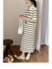 Women's Summer French Stripe Polo Dress - Short Sleeve, Embroidered, Knit, Stylish Loose Fit, Niche H-Line Design, New Arrival