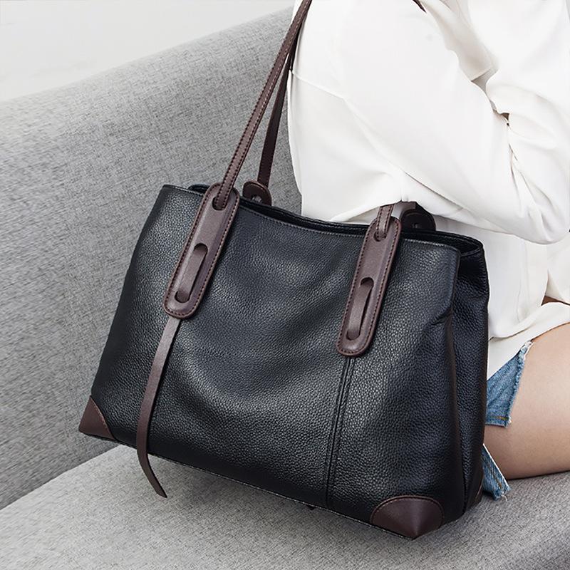 Tote Bag Women's Single Shoulder Large Capacity Advanced Sense Spring and Summer Leather Large Commuter Bag