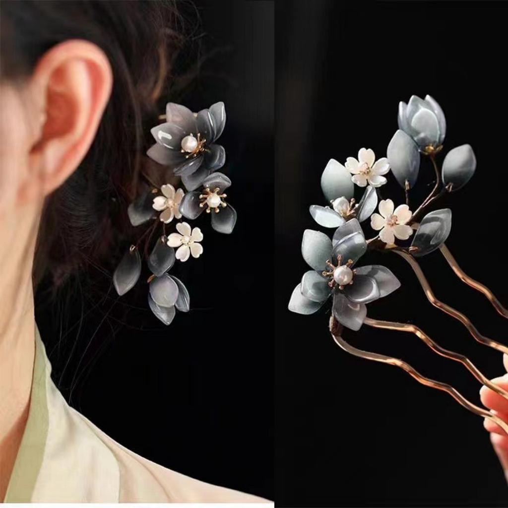 U Shape Peony Hairpin For Women Vintage Chinese Style Flower Hair Stick Handmade Metal Jewelry Hair Accessory Hanfu Hair Comb