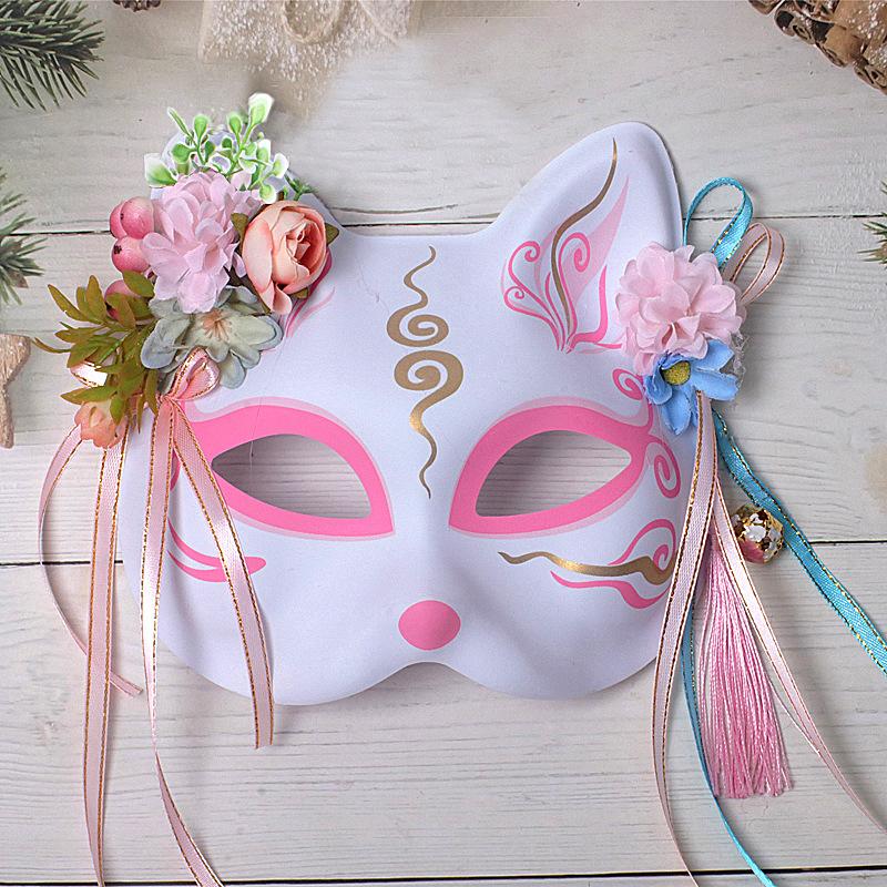 Anime Demon Fox Mask Cosplay Party Hand-painted Japanese Half-face Mask Masquerade Kabuki Role-playing Props