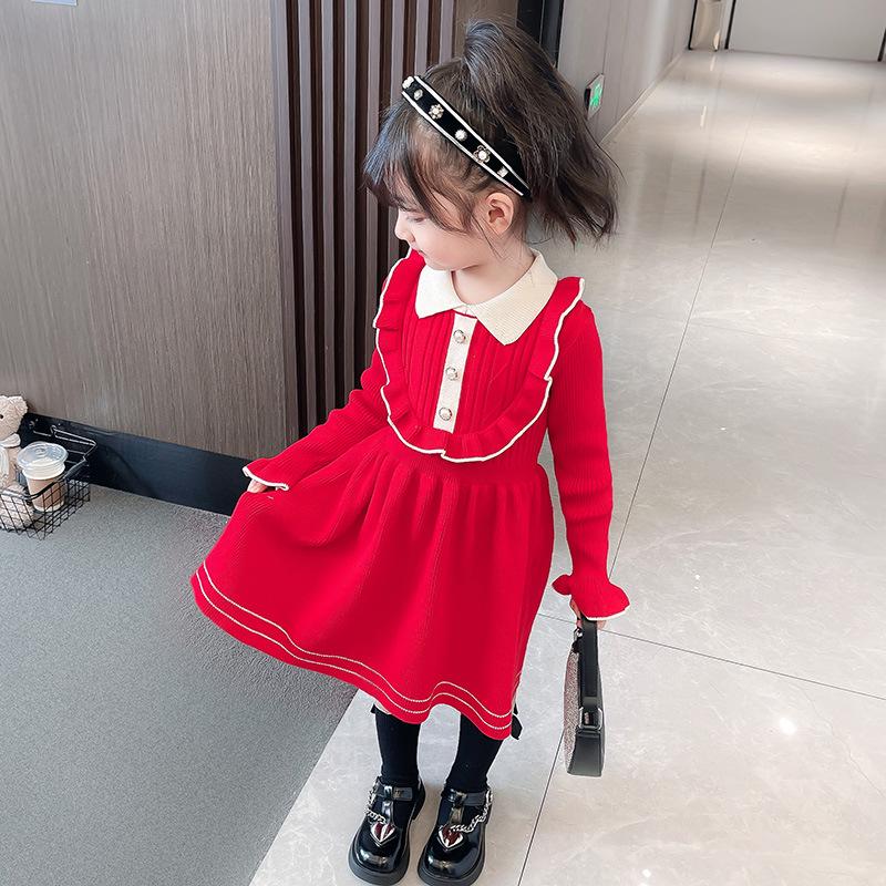 Girls' 2025 Princess Style Sweater Dress - Knitted Pullover for Spring & Winter, Korean Fashionable Wool Dress.