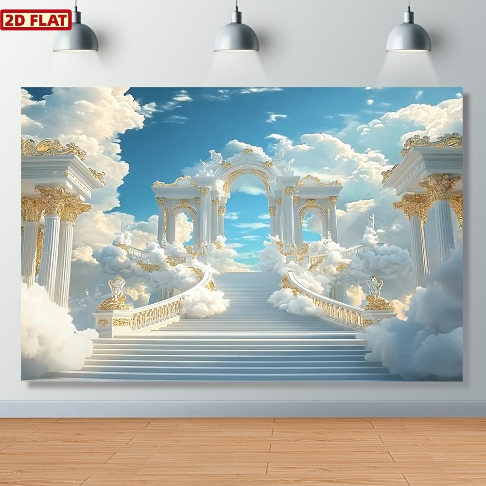 Luxurious Heavenly Portal Tapestry Grand Cloud Staircase Archway Mural Wall Hanging Golden Greek Roman Decor 180x280cm