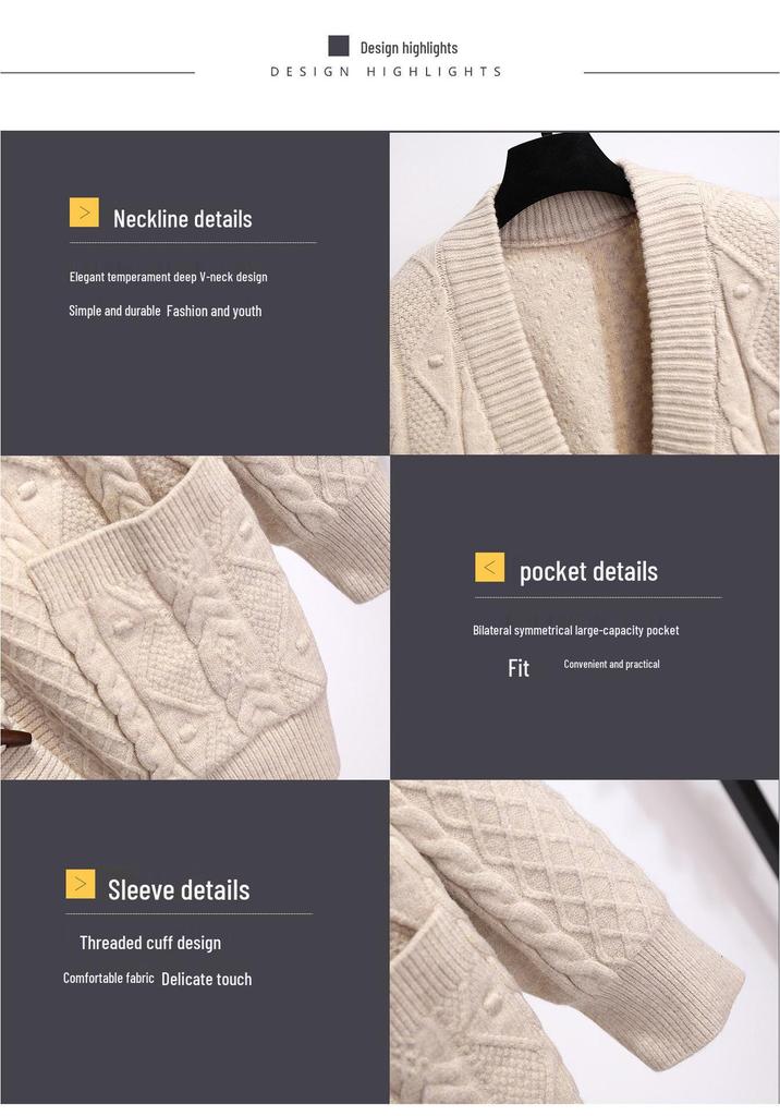 Women's Mid-Length Wool Knit Cardigan Coat with Horn Buttons - Versatile, Stylish & New for Spring 2026