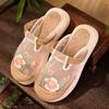 Women Mesh Embroidered Baotou Slippers Ethnic Style Breathable Flat Sole Linen Outdoor Half Slippers Casual Fisherman Shoes