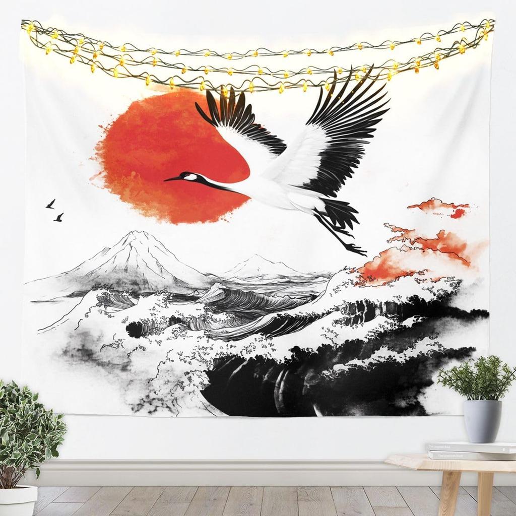 Cherry Blossom Tapestry Japanese Style Wall Art for Living Room Bedroom Chinese Ink Painting Wall Hanging Blanket Plum Blossom