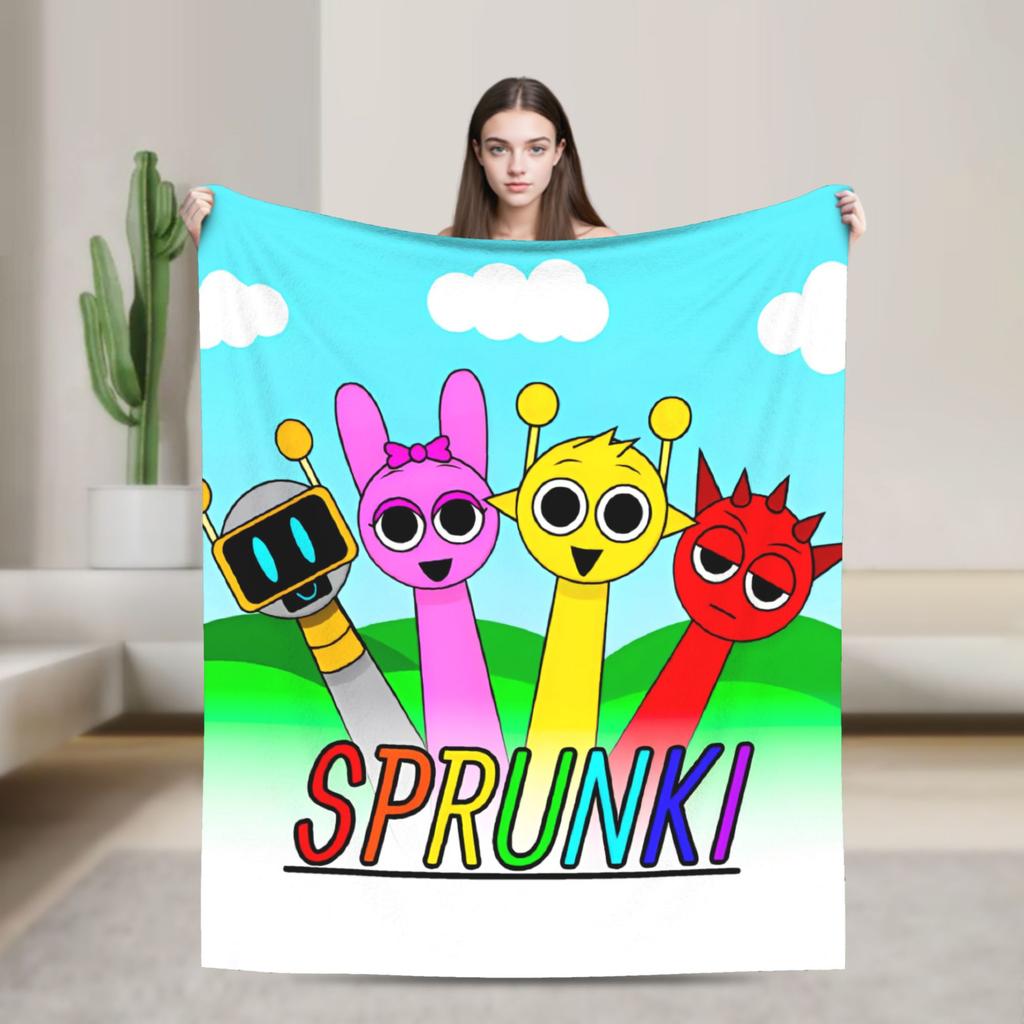 Sprunki Spiel-Flanelldecke, originelle Kuscheldecke für Zuhause, Hotel, Sofa, 125 x 100 cm, flauschig, dünn, Steppdecke
