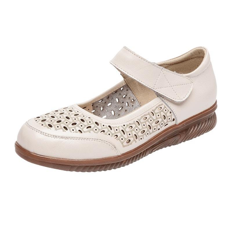 Middle-aged and old leather shoes women's summer breathable bag head hole shoes genuine leather soft sole hollow mother casual sandals women