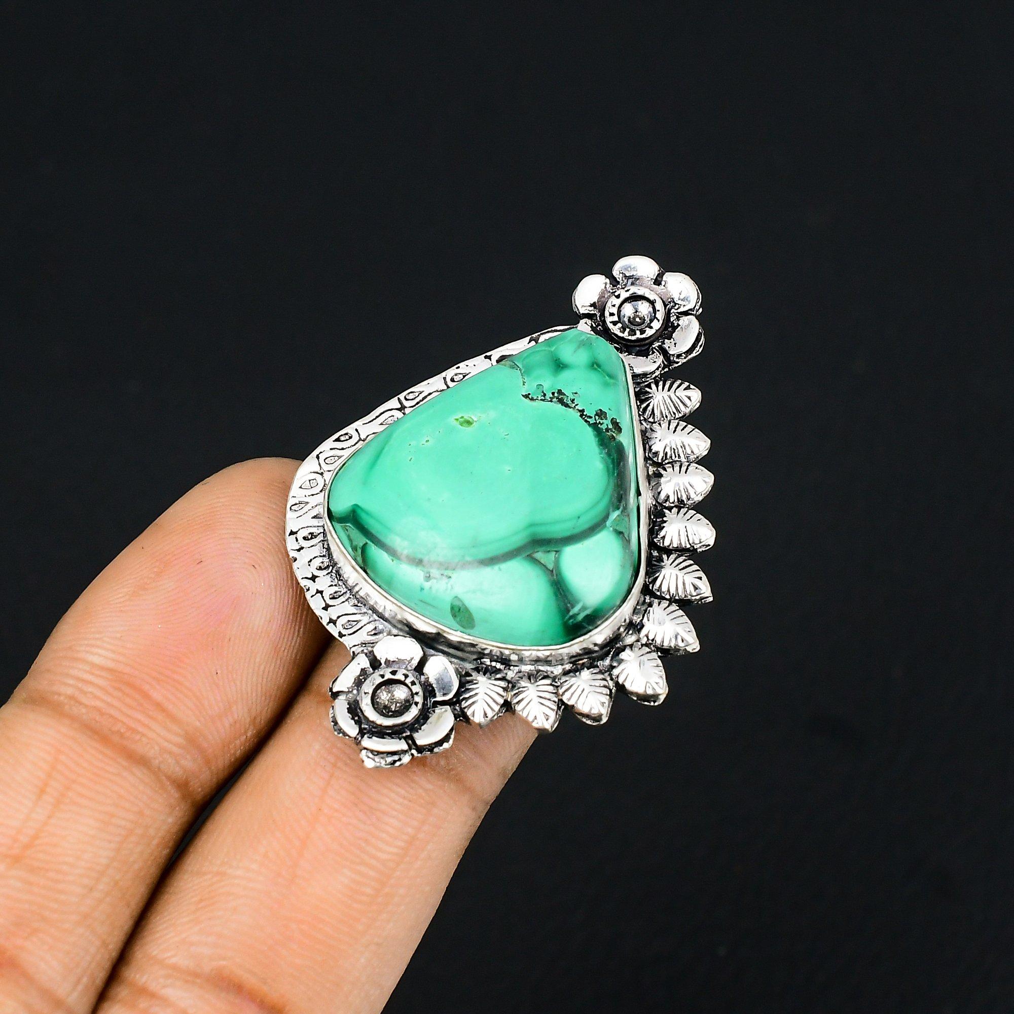 

Natural Malachite Gemstone Promise Flower Ring Size 6.5 925 Sterling Silver 6.5