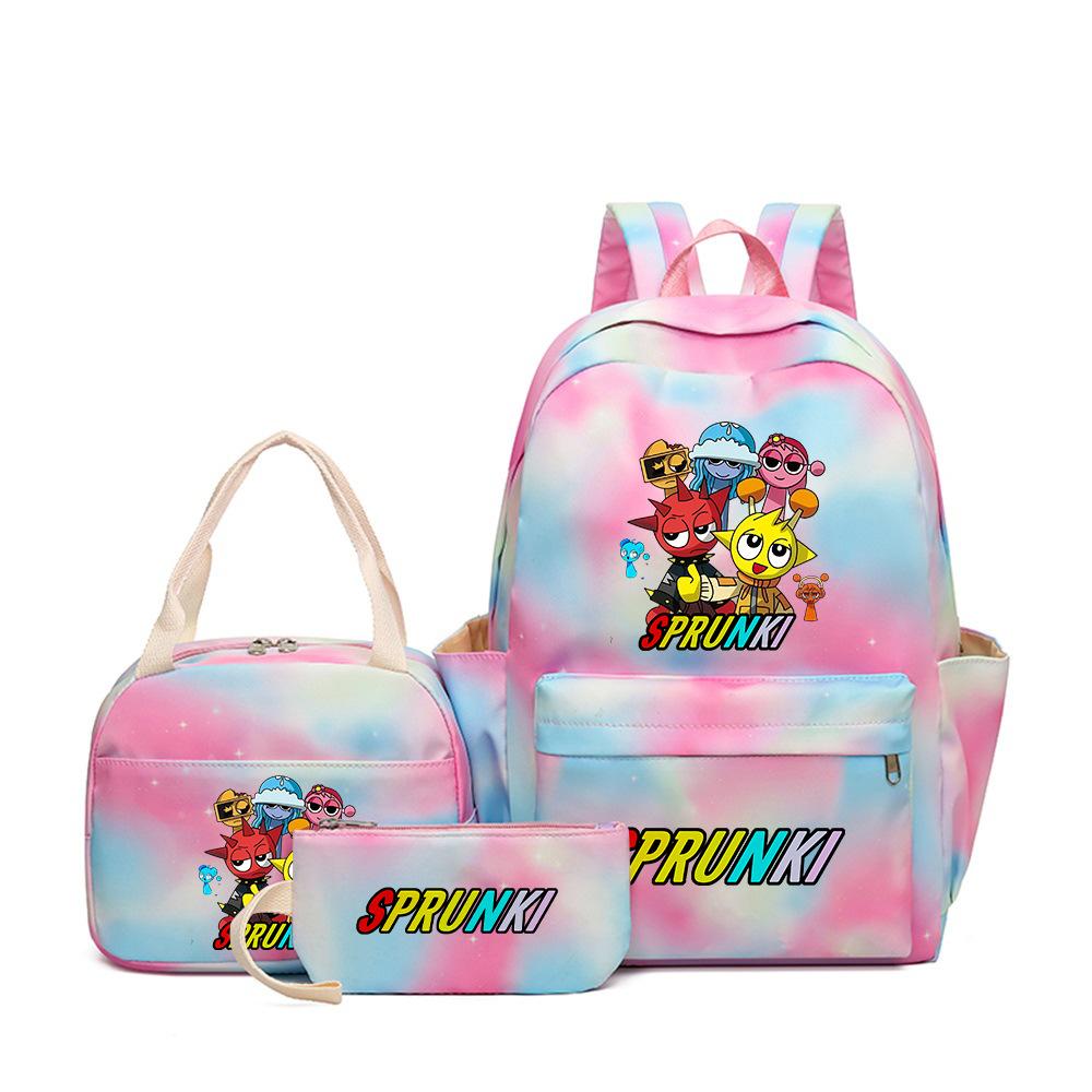 Rhythm box teen schoolbag sprunki cartoon print backpack pencil bag three-piece children's schoolbag 4