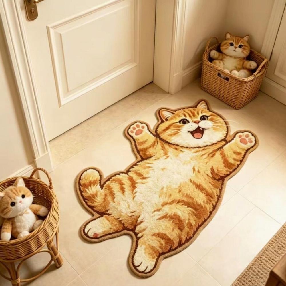 Anti-fouling Home Decor Carpet 2D Cartoon Carpet Cute Cat-Shaped Area Rug  Bedrooms
