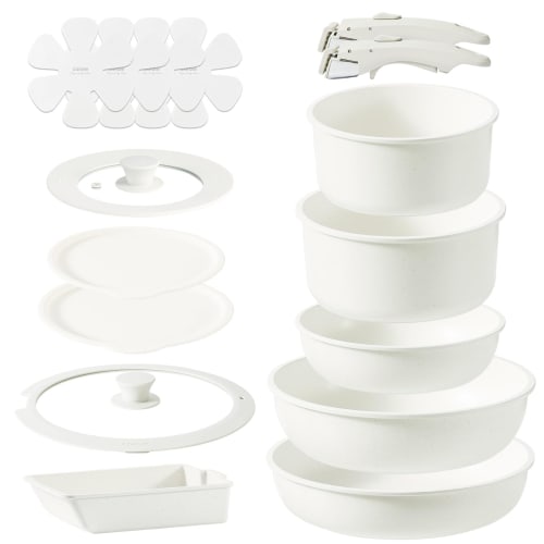 CAROTE 16-Piece Frying Pan Set, Induction and Gas Compatible, Free of PFOA and Other Harmful Substances, 5-Layer Construction, Lightweight, Removable