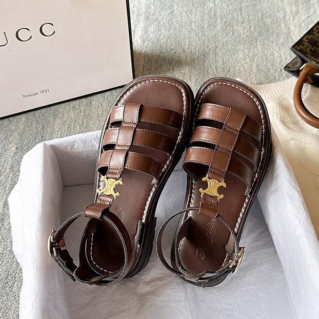 

Xiaoxiangfeng woven one-word sandals 2025 new retro thick-soled heightening Roman sandals flat-soled beach shoes women 40 коричневый