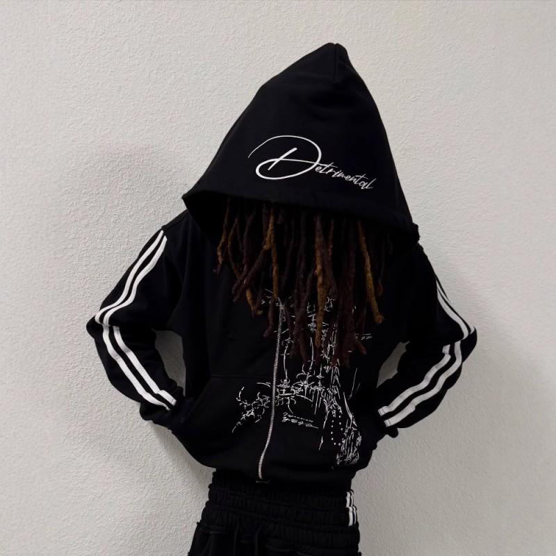 Y2K Goth Punk Zip-Up Hoodie Unisex Streetwear Oversized Cotton Sweatshirt Teens Adults